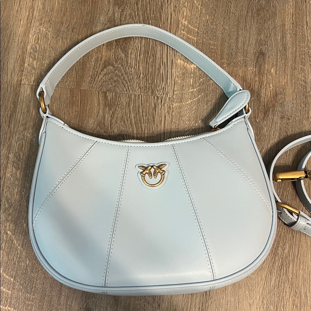 Pinko swallow Light Blue Leather Shoulder Bag